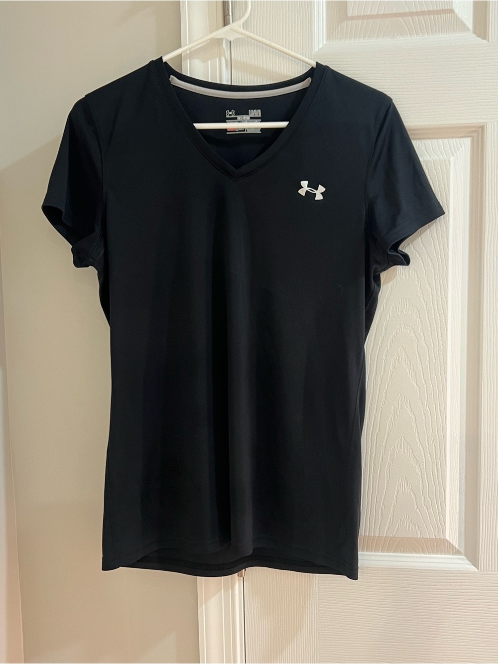 Under Armour Black V-Neck Women’s Performance Tee with White Logo